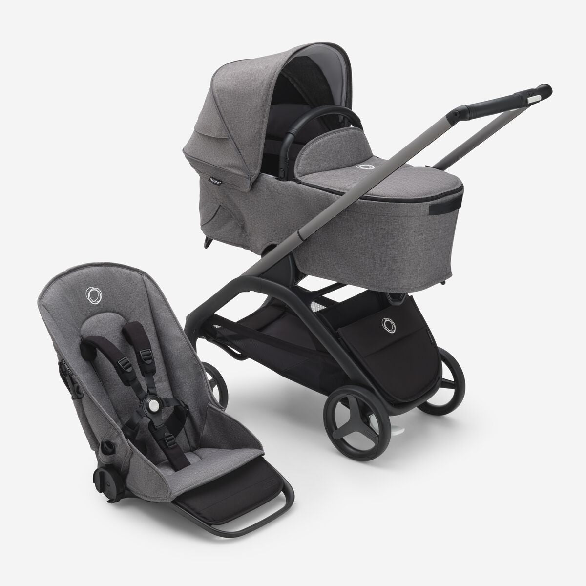 Bugaboo Fox 3 bassinet and seat stroller Grey mélange sun canopy, grey  mélange fabrics, graphite chassis
