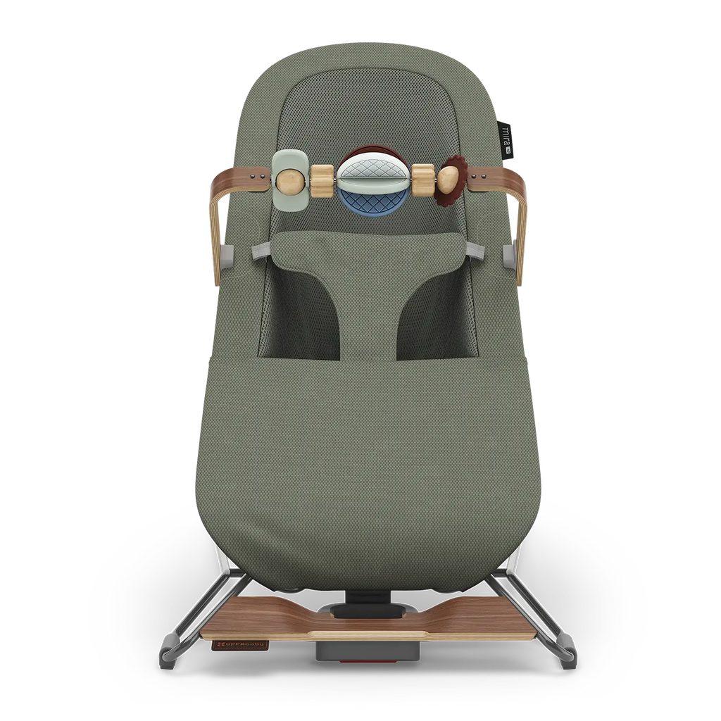 UPPAbaby Mira V2 Mira 3-in-1 Bouncer - Maddie (Green Soft Knit/Grey Frame/Walnut Wood) UPPAbaby
