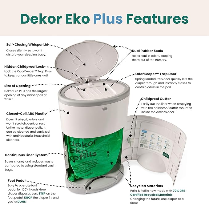 Diaper Dekor Eko Plus Diaper Pail - White Regal Lager