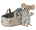Maileg Baby Mouse in Carry Cot - Blue Maileg