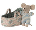 Maileg Baby Mouse in Carry Cot - Blue Maileg