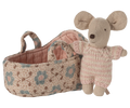 Maileg Baby Mouse in Carry Cot - Rose Maileg