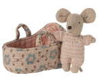 Maileg Baby Mouse in Carry Cot - Rose Maileg