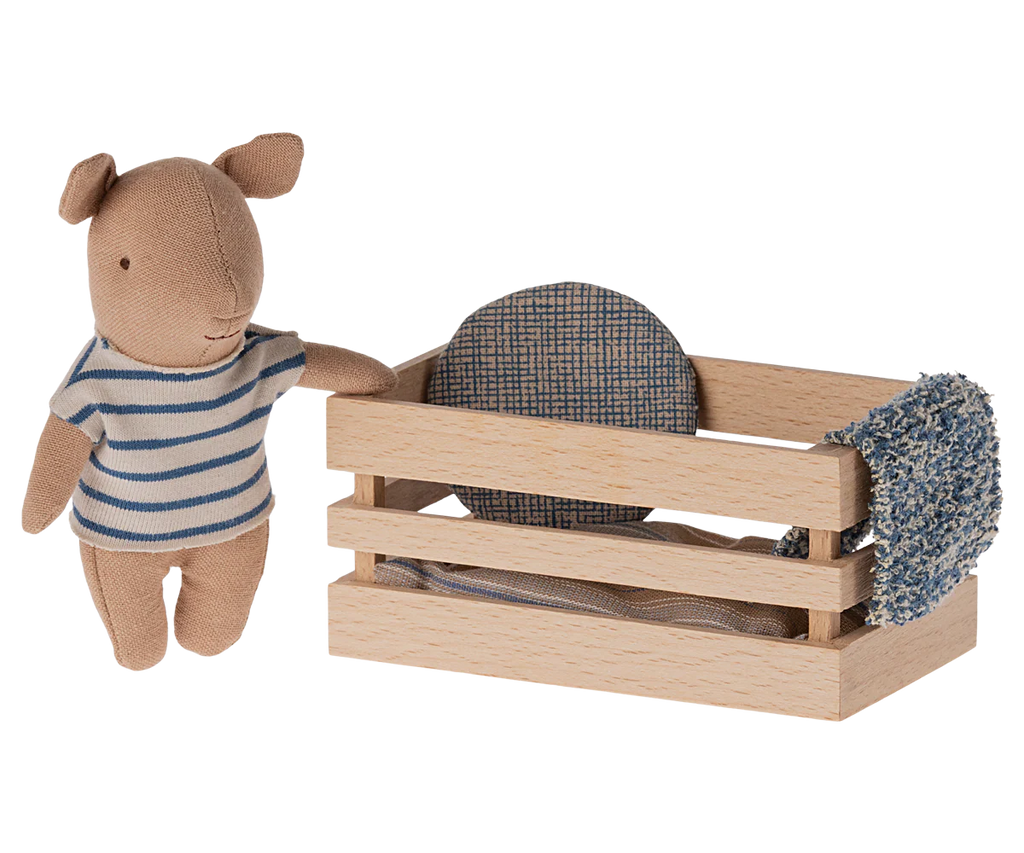 Maileg Pig in Box, Baby - Blue Maileg