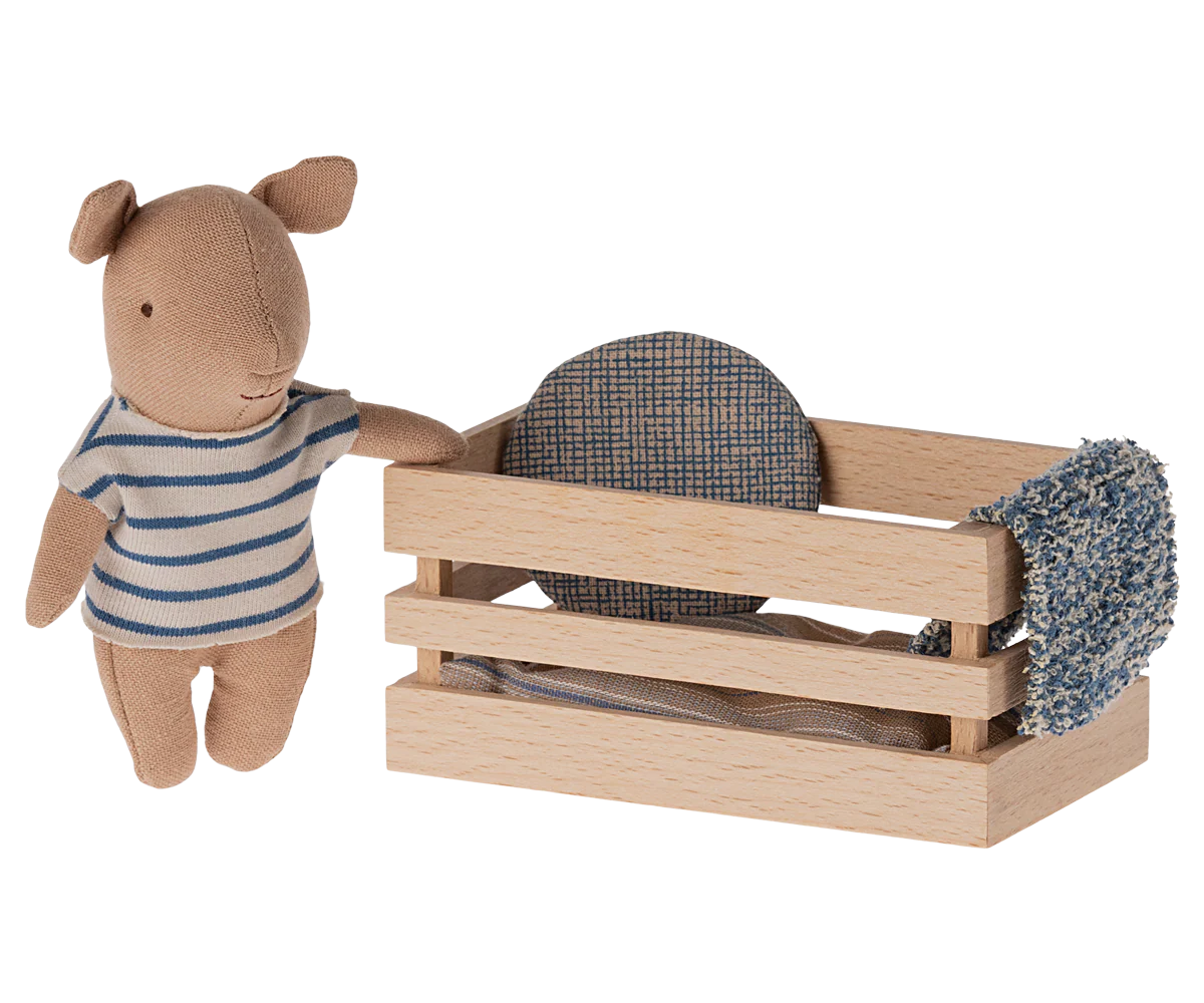 Maileg Pig in Box, Baby - Blue Maileg