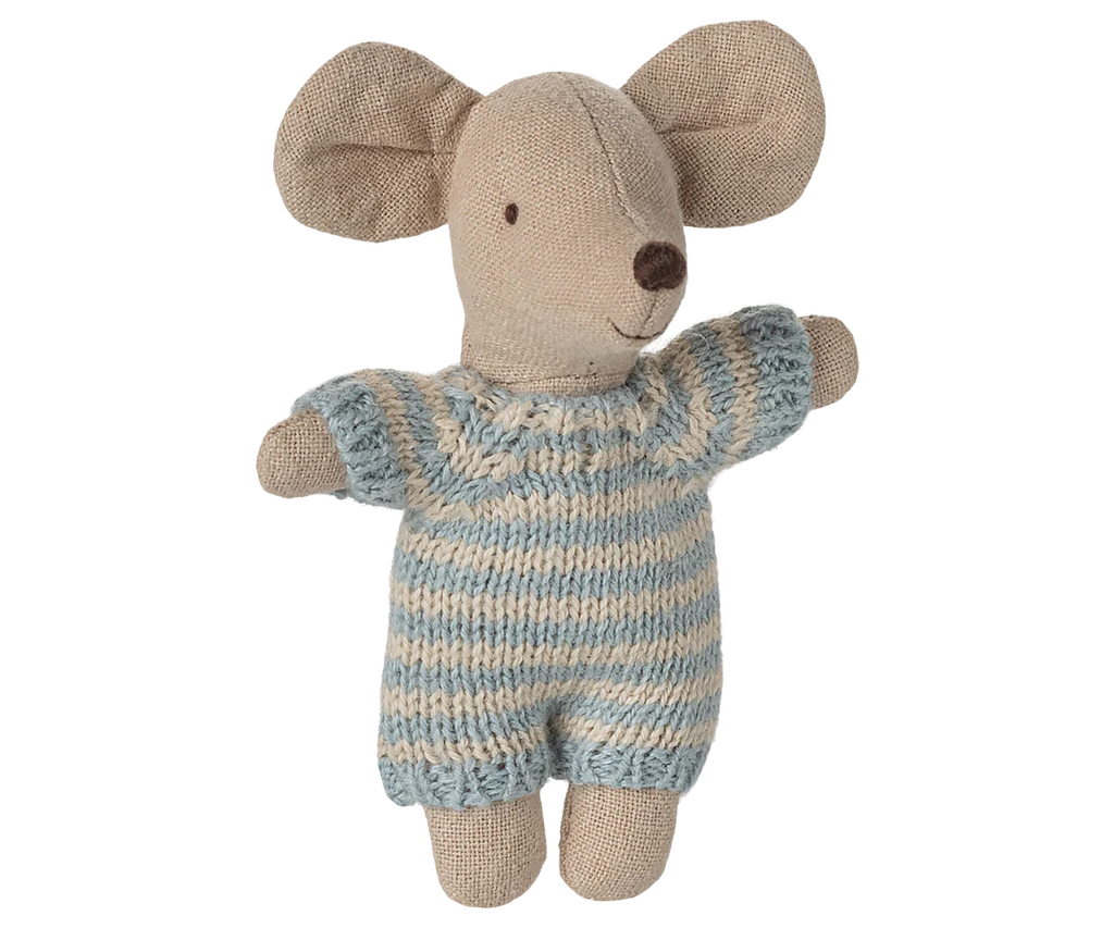 Maileg Baby Mouse in Carry Cot - Blue Maileg