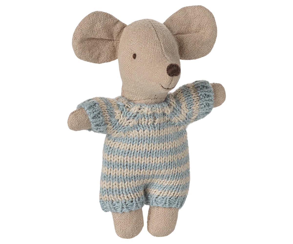 Maileg Baby Mouse in Carry Cot - Blue Maileg
