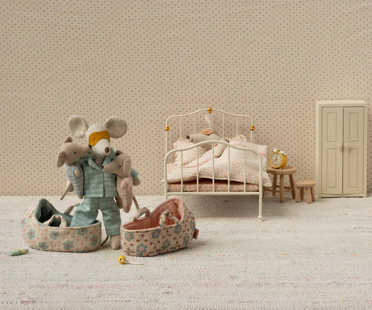Maileg Baby Mouse in Carry Cot - Blue Maileg
