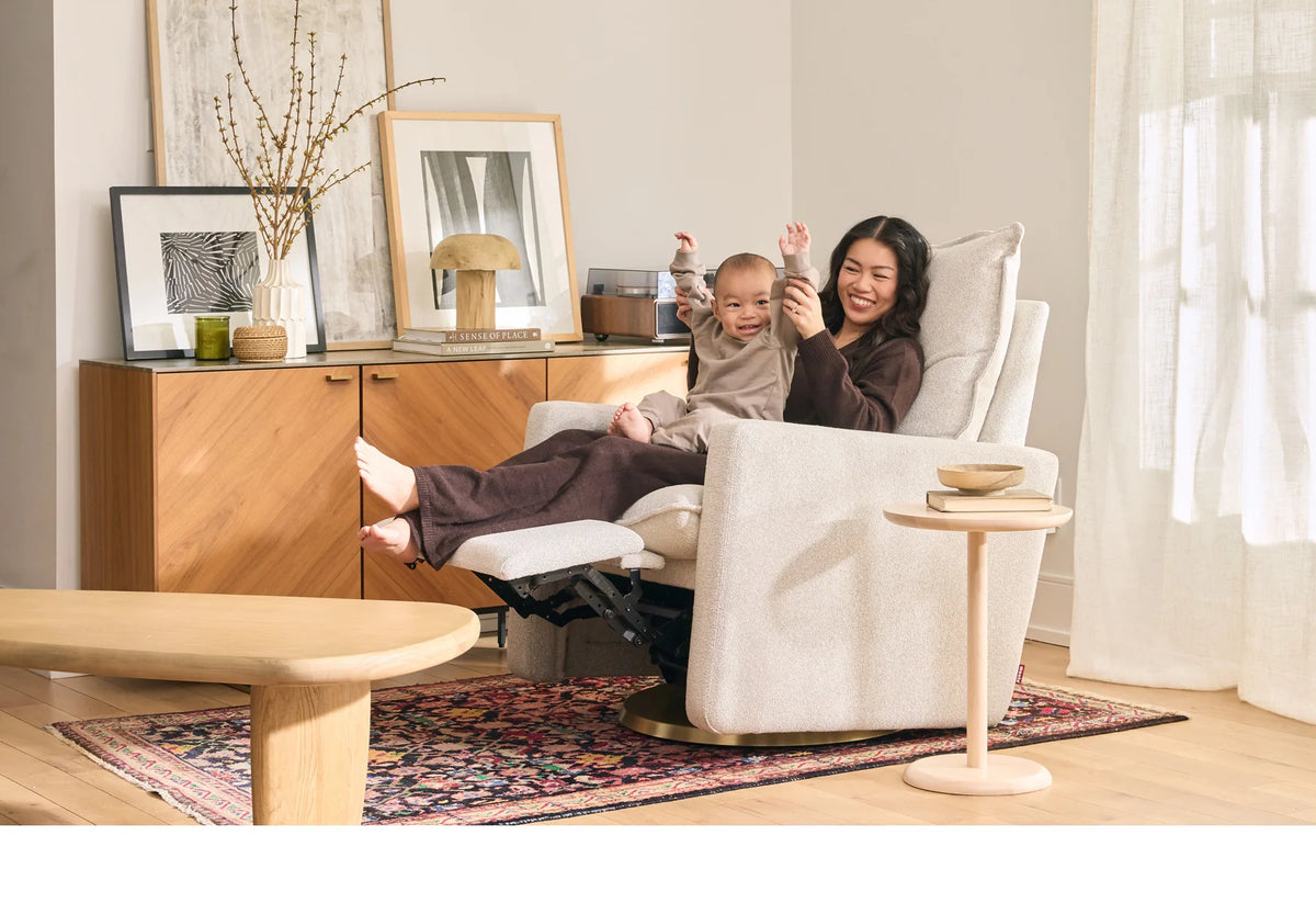 Monte Motorized Cortina Glider Recliner - Dune with Matte Gold Swivel Base Monte