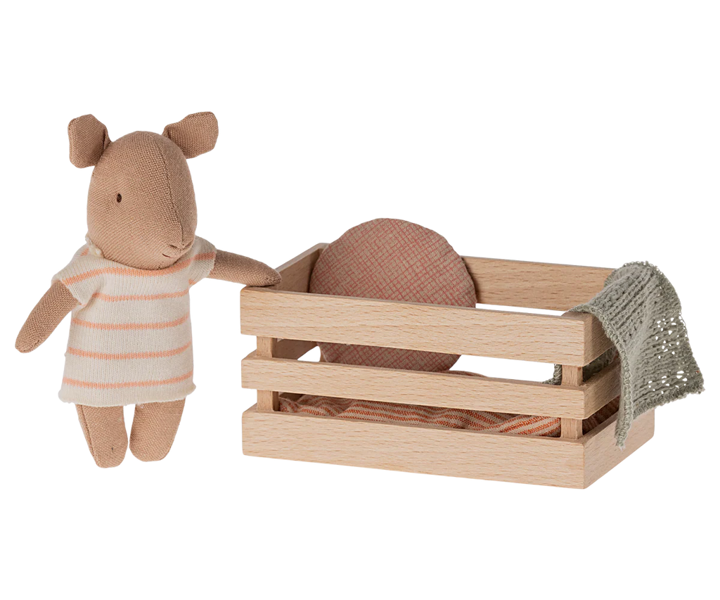 Maileg Pig in Box, Baby - Coral Maileg