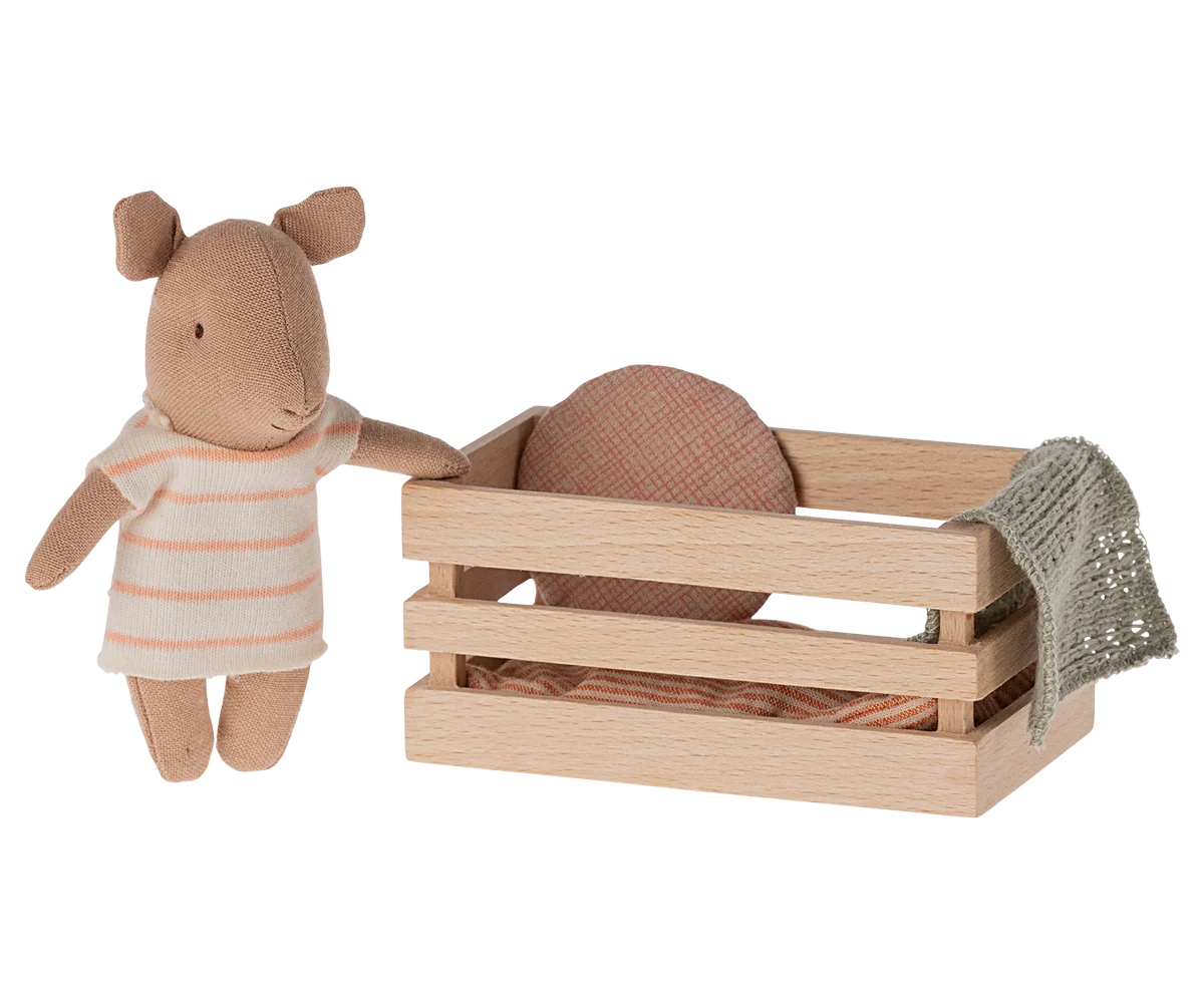 Maileg Pig in Box, Baby - Coral Maileg
