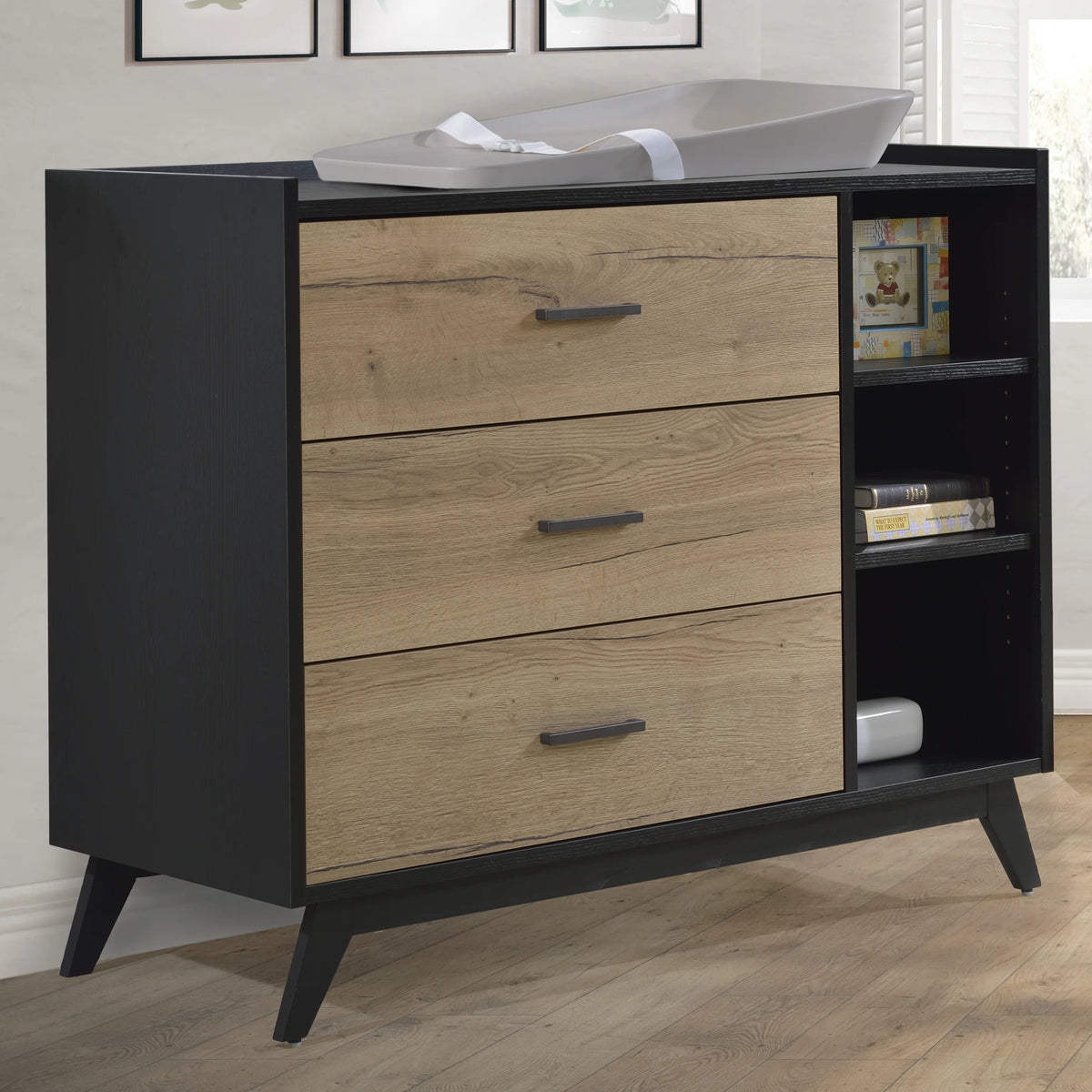 Tulip Juvenile Sissi Convertible Crib with 3 Drawer Dresser Set - Black/Natural Oak Tulip Juvenile