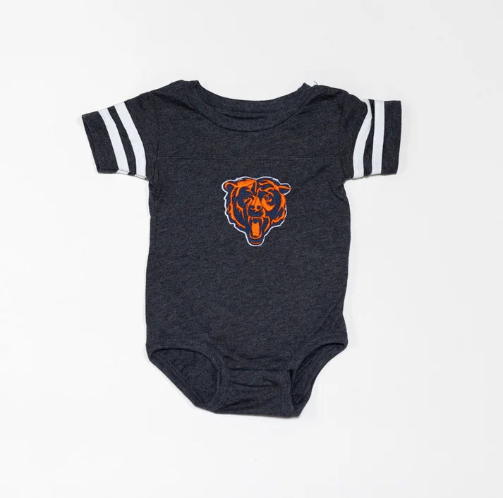 Chicago Bears Inspired Onesie, Striped Sleeve Galt Baby
