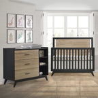 Tulip Juvenile Sissi Convertible Crib with 3 Drawer Dresser Set - Black/Natural Oak Tulip Juvenile