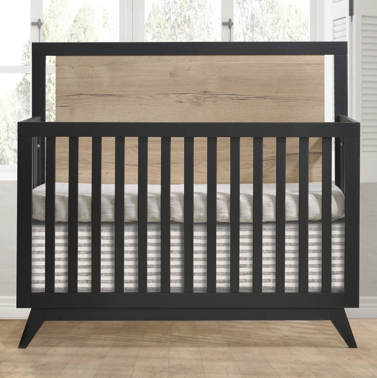 Tulip Juvenile Sissi Convertible Crib with 3 Drawer Dresser Set - Black/Natural Oak Tulip Juvenile
