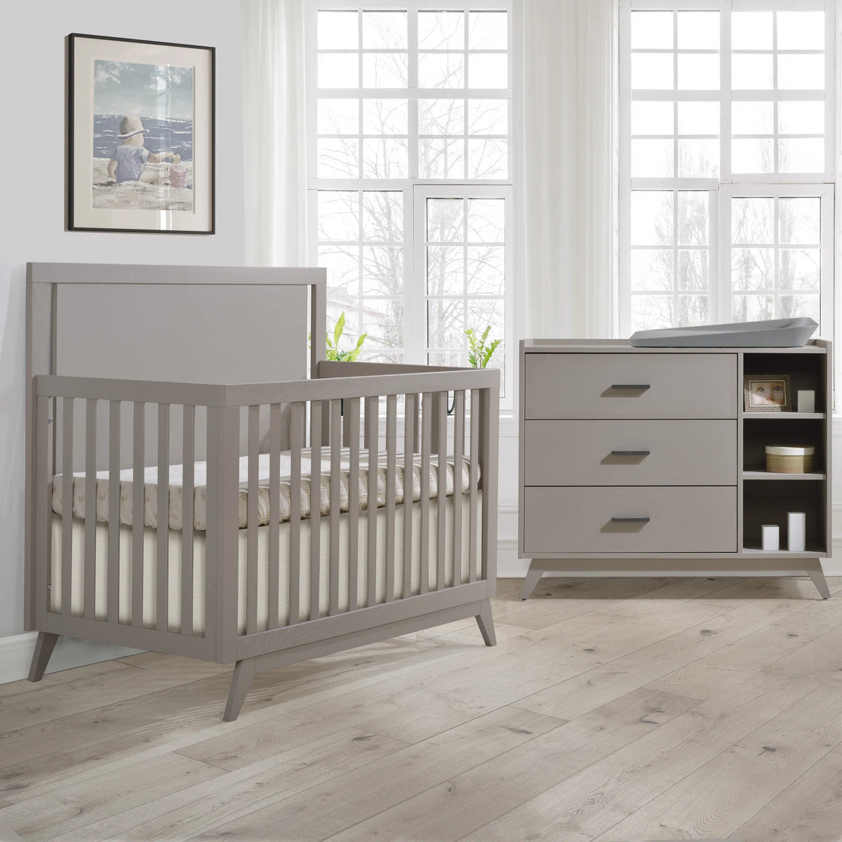 Tulip Juvenile Sissi Convertible Crib With 3 Drawer Dresser Set - Greige (Wood Grain) Tulip Juvenile