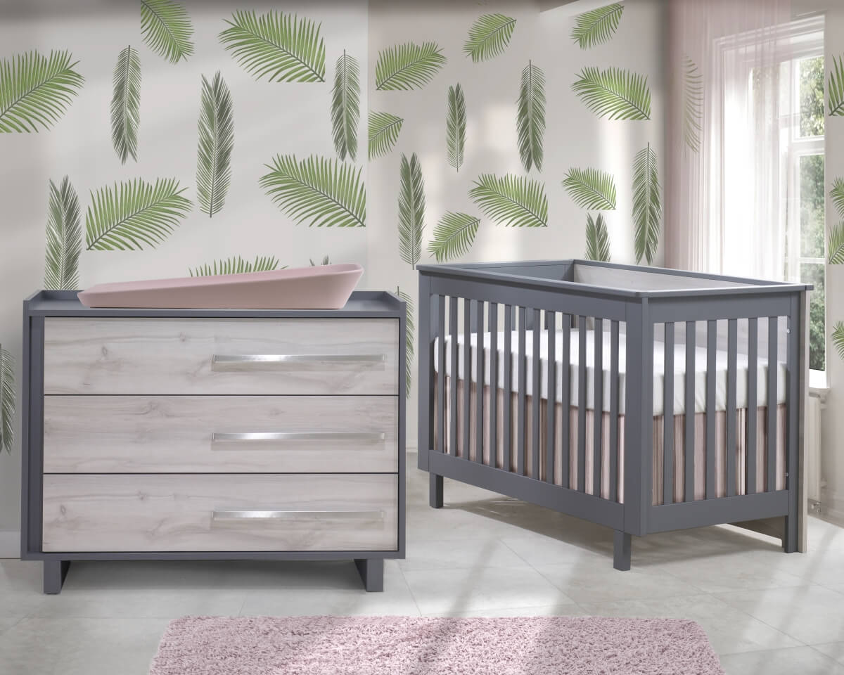 Tulip Juvenile Urban Crib & Dresser Set - Charcoal/Washed Walnut Tulip Juvenile