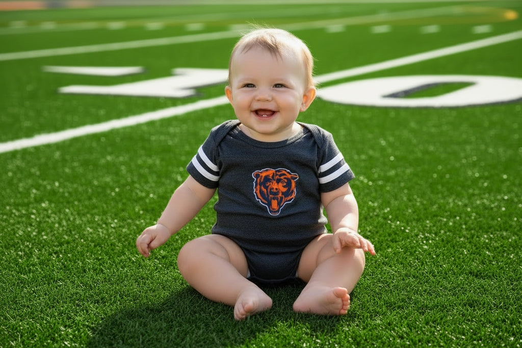 Chicago Bears Inspired Onesie, Striped Sleeve Galt Baby