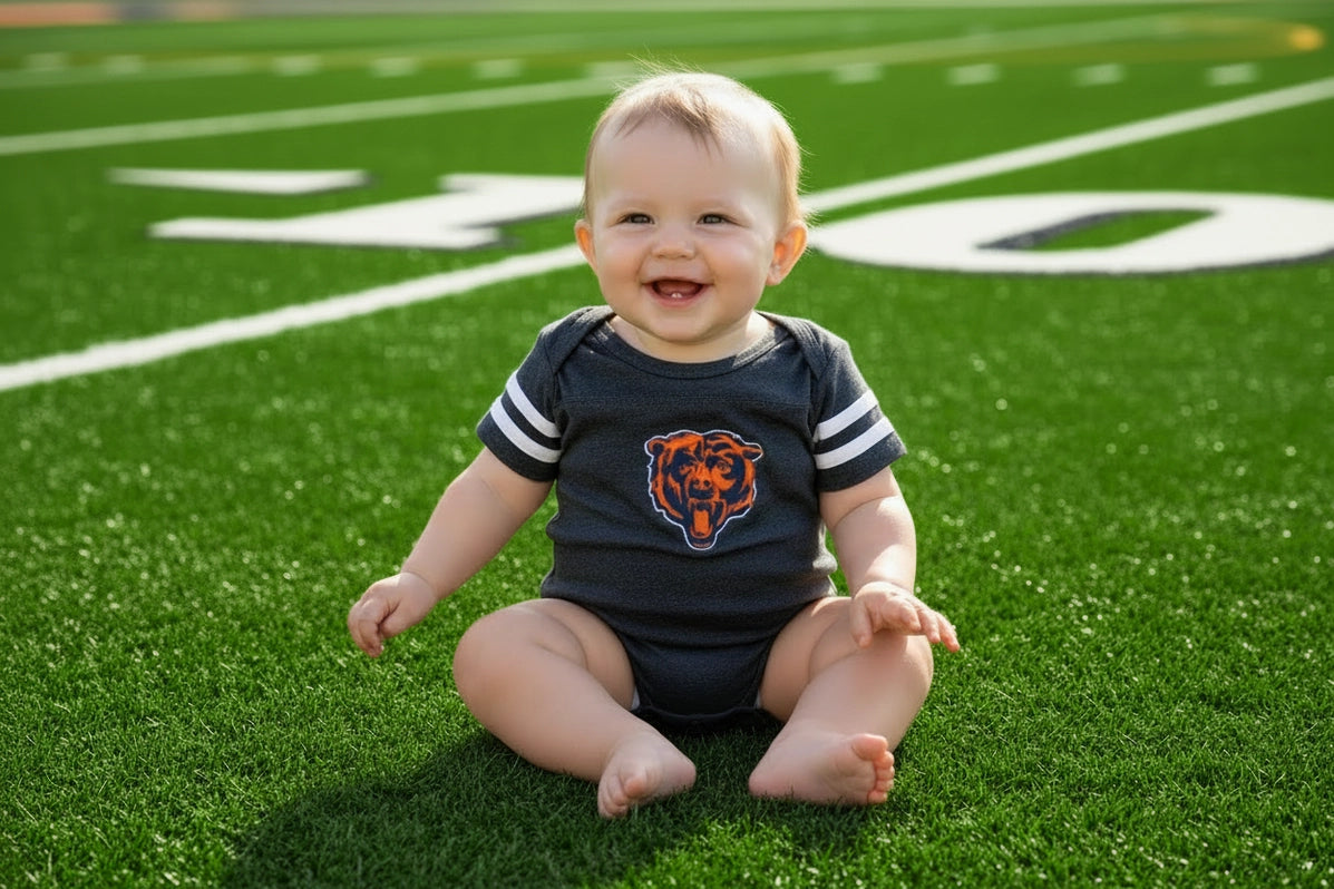 Chicago Bears Inspired Onesie, Striped Sleeve Galt Baby