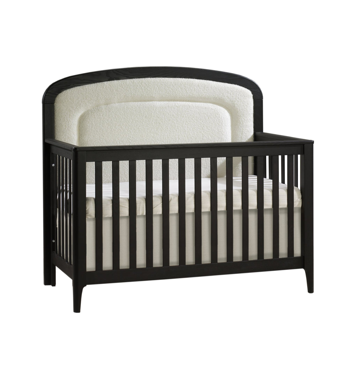 Natart Juvenile Palo 5-in-1 Convertible Crib - Dusk with Bouclé Beige Upholstered Headboard Panel Natart