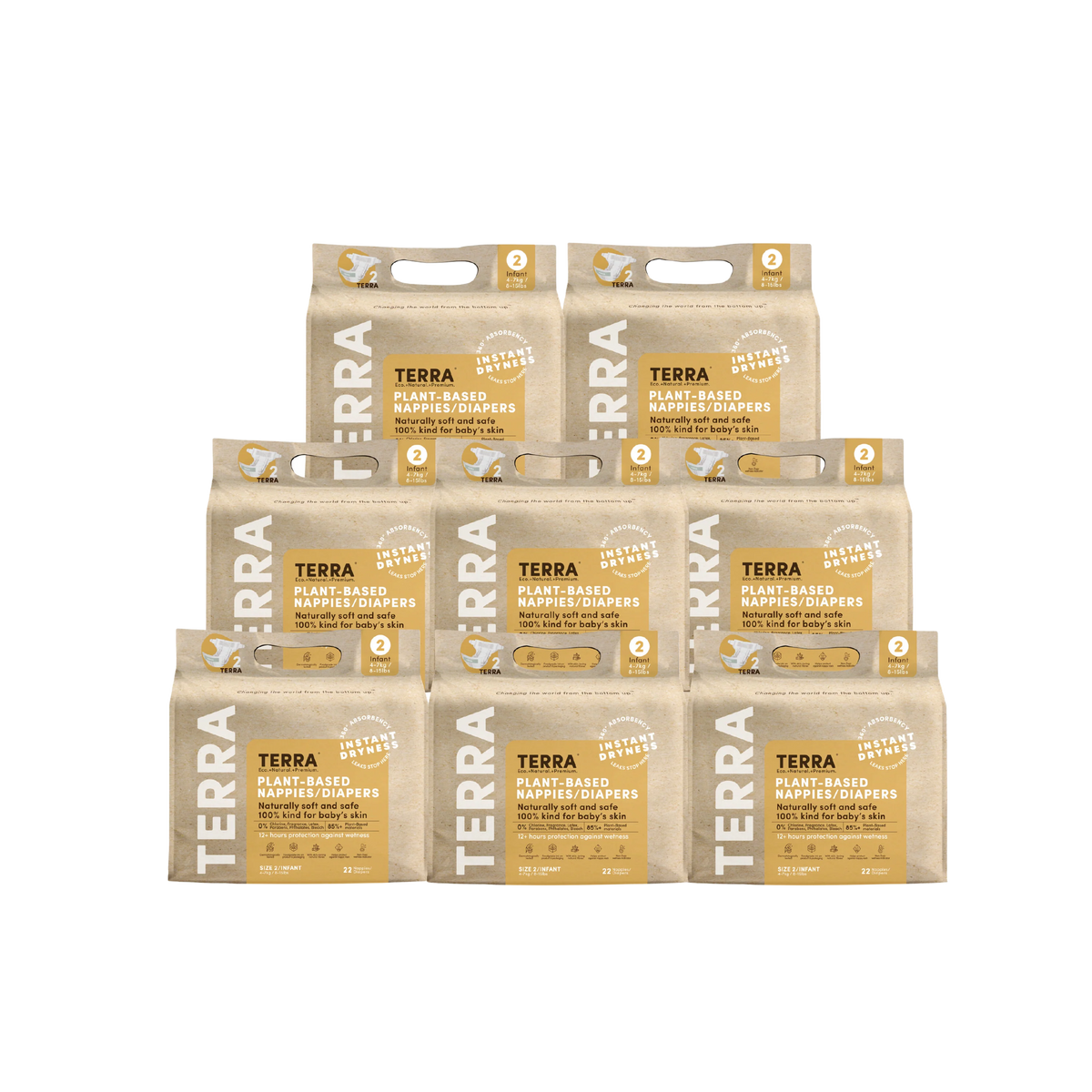 Terra Eco Diapers Size 2 - Infant (8 Pack Bundle) Terra