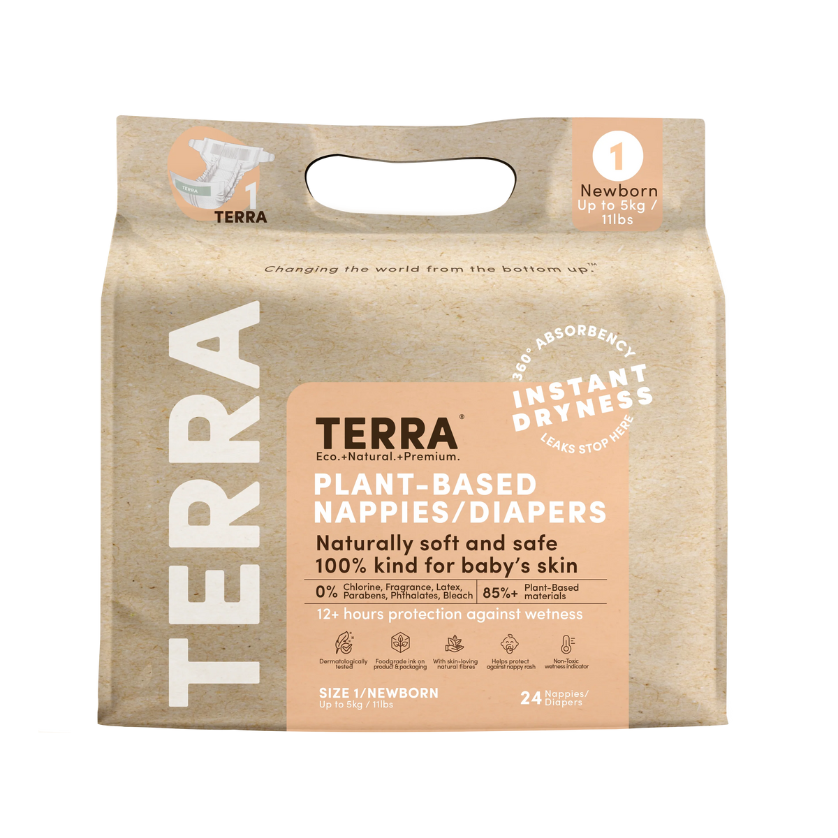 Terra Eco Diapers Size 1 - Newborn (8 Pack Bundle) Terra