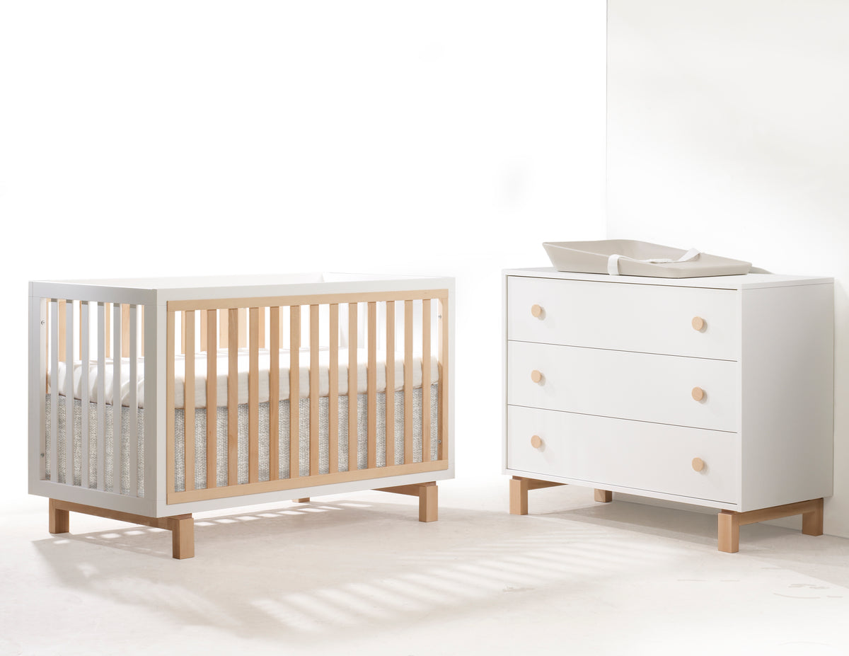Tulip Juvenile Bjorn Classic Crib and 3 Drawer Dresser - White/Natural Tulip Juvenile