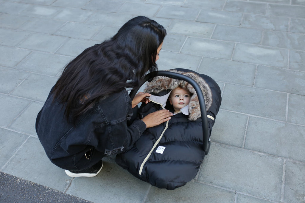 7 AM Car Seat Cocoon - Tundra Black Faux Fur (0-12M) 7 a.m. Enfant