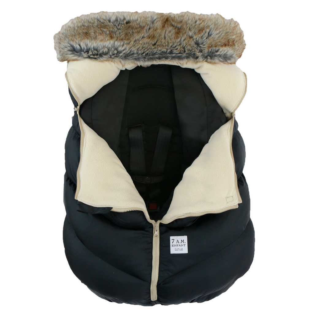 7 AM Car Seat Cocoon - Tundra Black Faux Fur (0-12M) 7 a.m. Enfant