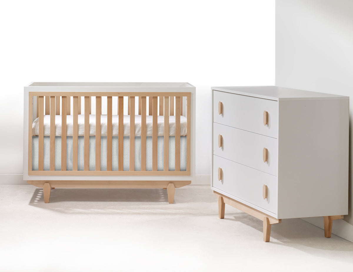 Tulip Juvenile Tate Classic Crib and 3 Drawer Dresser XL - White/Natural Tulip Juvenile