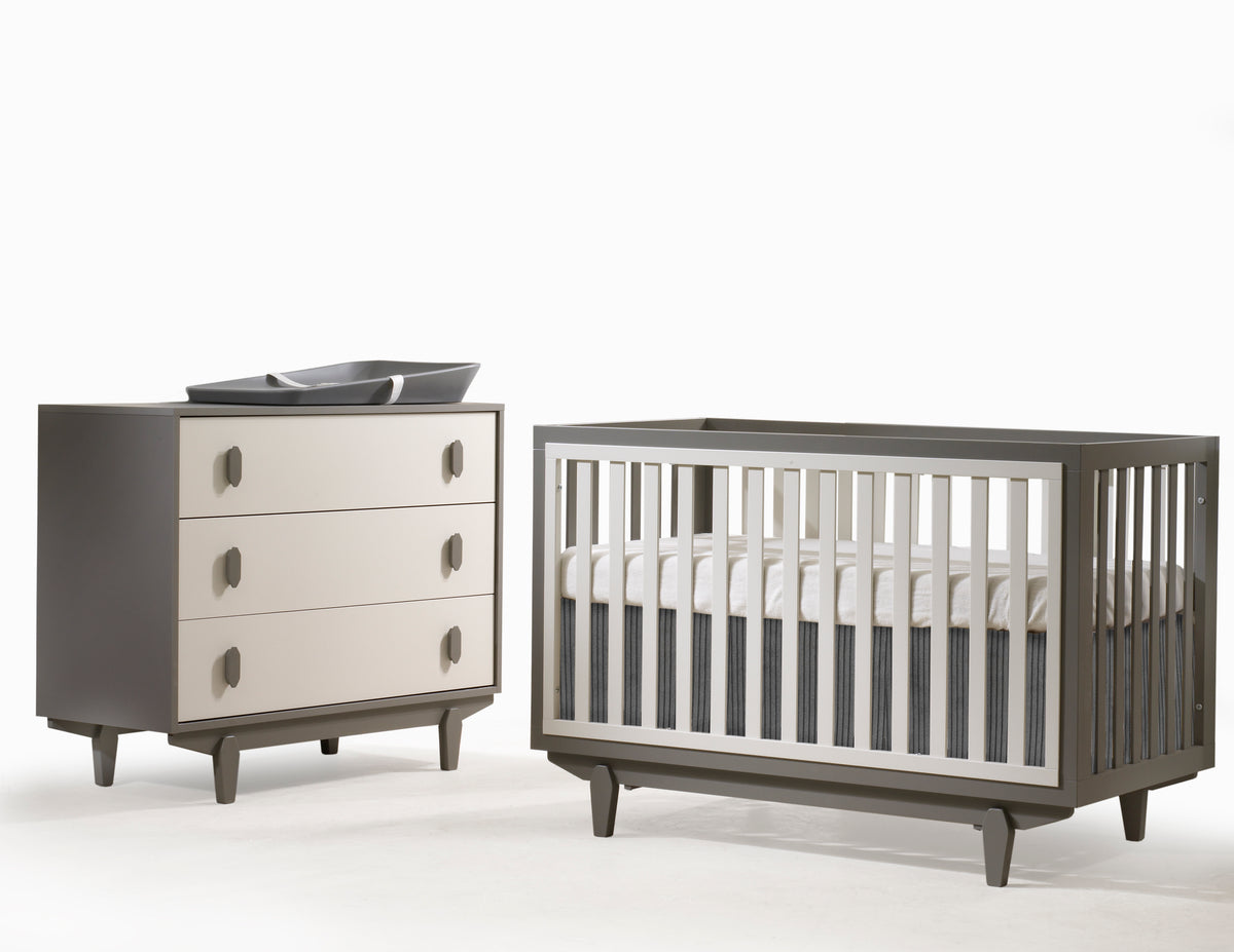 Tulip Juvenile Tate Classic Crib and 3 Drawer Dresser XL - Latte/Taupe Tulip Juvenile
