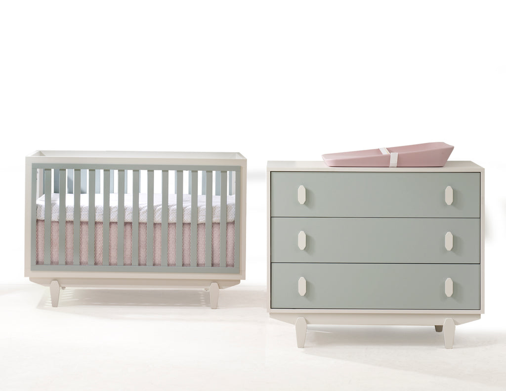 Tulip Juvenile Tate Classic Crib and 3 Drawer Dresser XL - Latte/Sage Tulip Juvenile