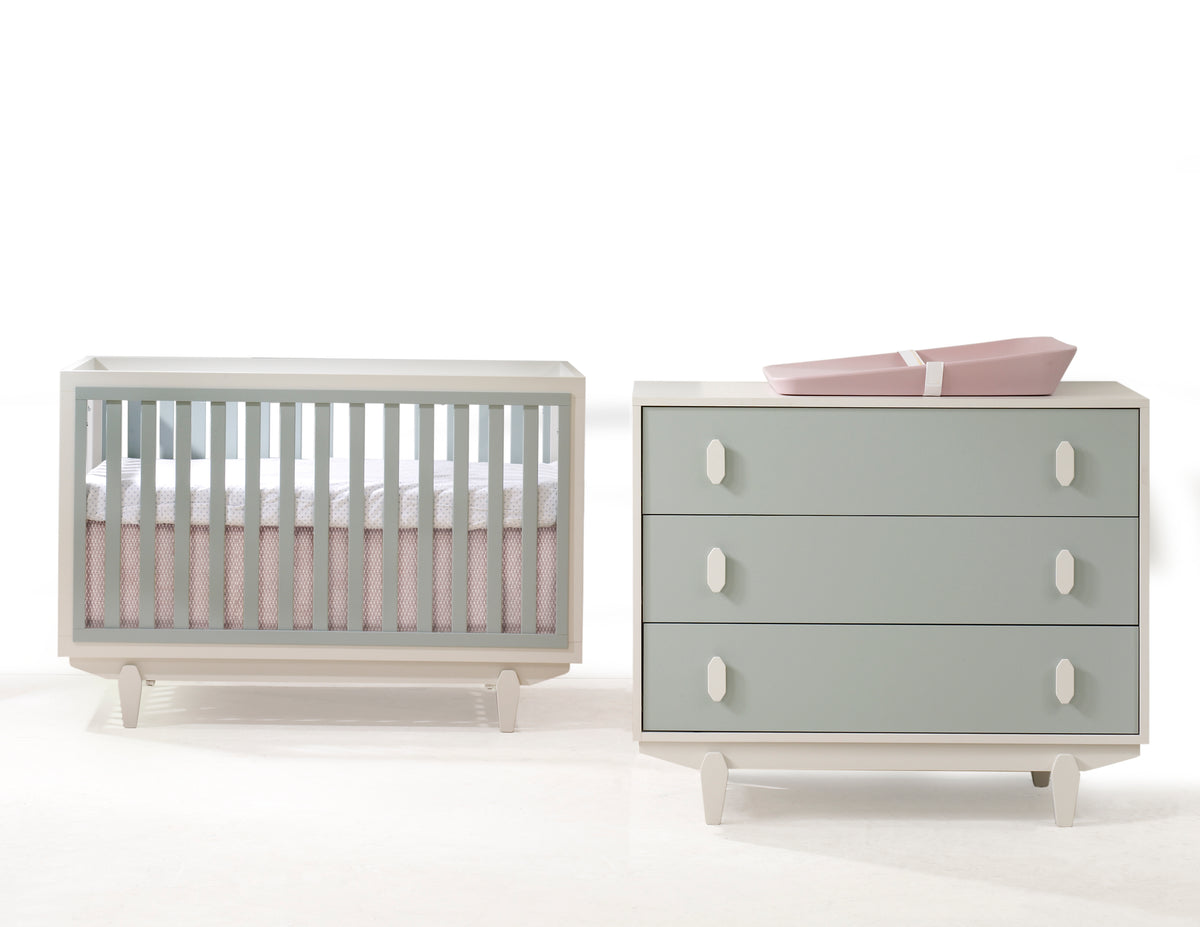 Tulip Juvenile Tate Classic Crib and 3 Drawer Dresser XL - Latte/Sage Tulip Juvenile