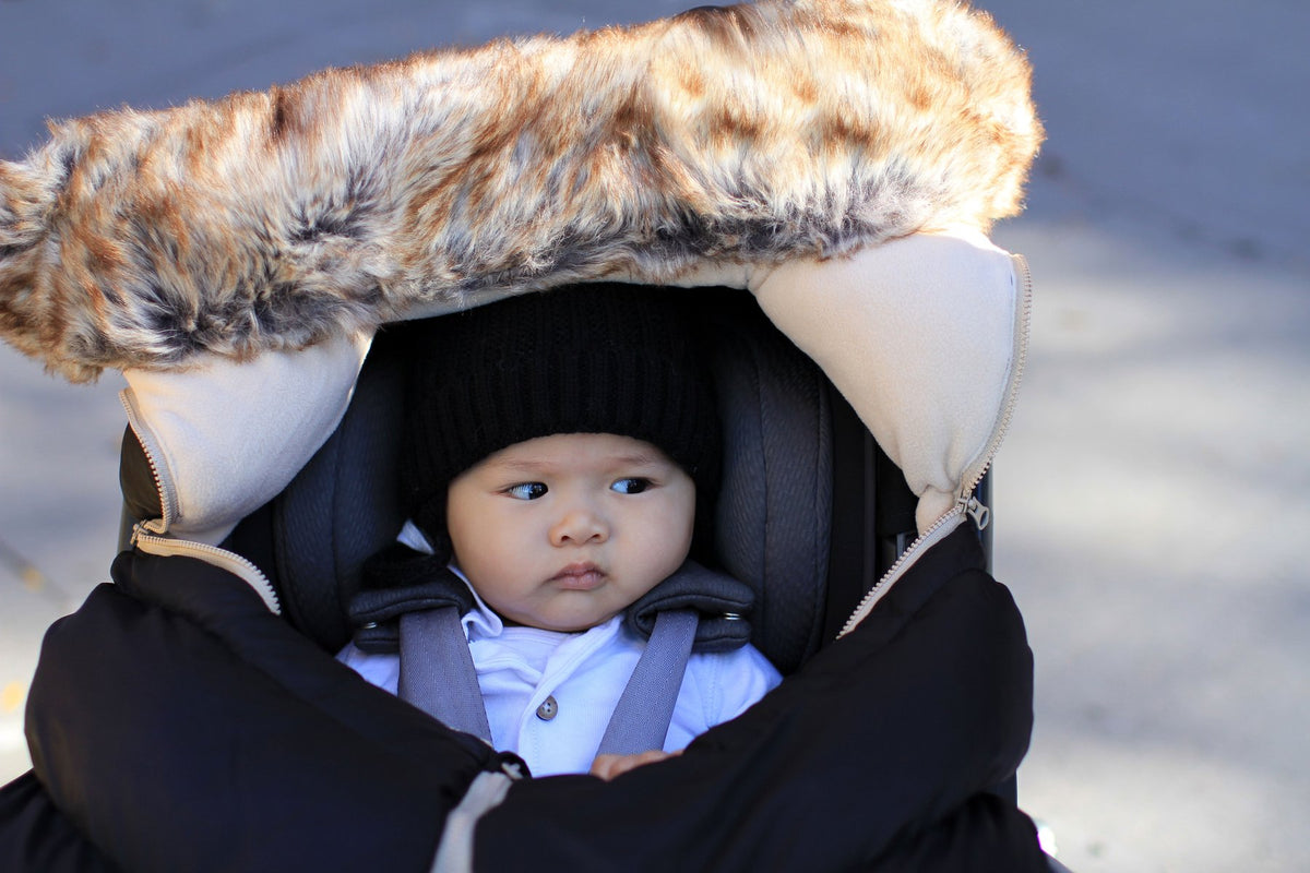 7 AM Car Seat Cocoon - Tundra Black Faux Fur (0-12M) 7 a.m. Enfant