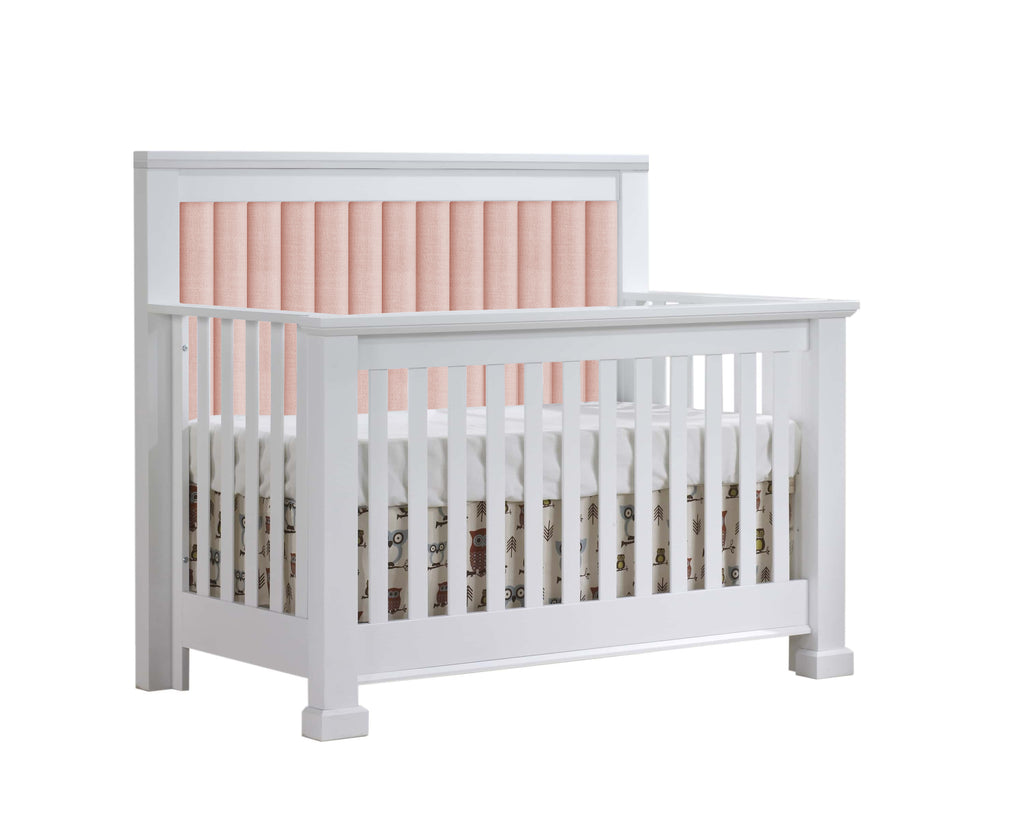 Taylor 5-in-1 Convertible Crib (Custom Order 12 - 16 Weeks) White Pink Upholstery Natart