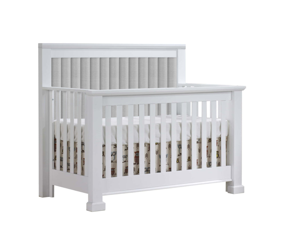 Taylor 5-in-1 Convertible Crib (Custom Order 12 - 16 Weeks) White Grey Upholstery Natart