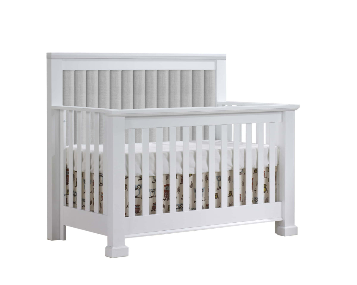 Taylor 5-in-1 Convertible Crib (Custom Order 12 - 16 Weeks) White Grey Upholstery Natart
