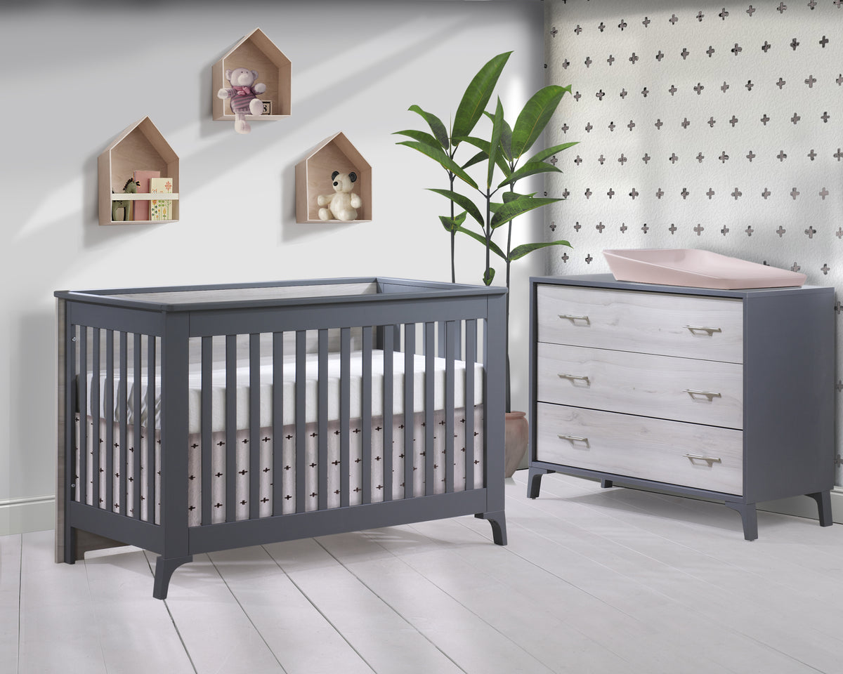 Tulip Juvenile Metro Crib & Dresser Set - Charcoal/Washed Walnut Natart