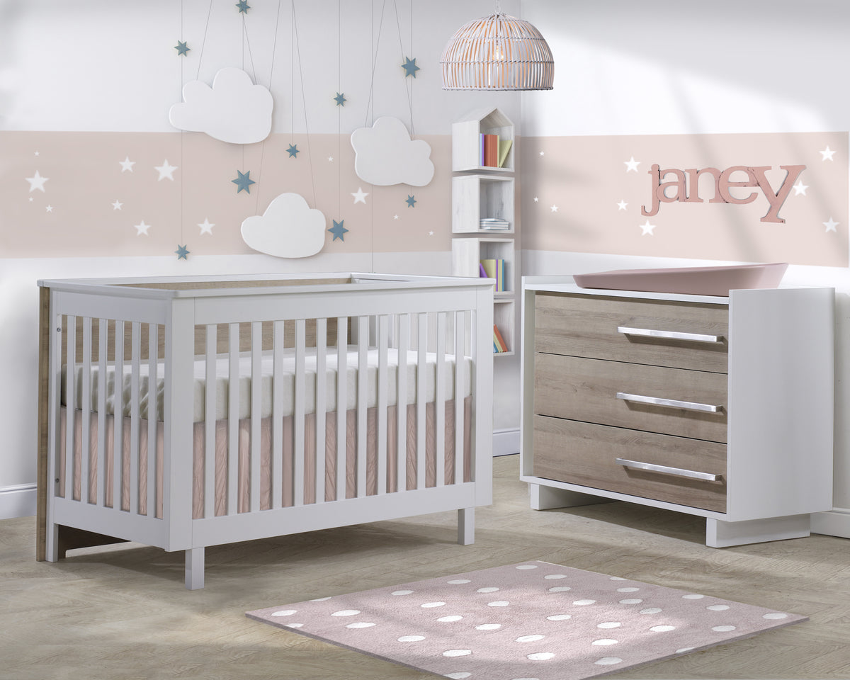 Tulip Juvenile Urban Crib & Dresser Set - White/Natural Natart