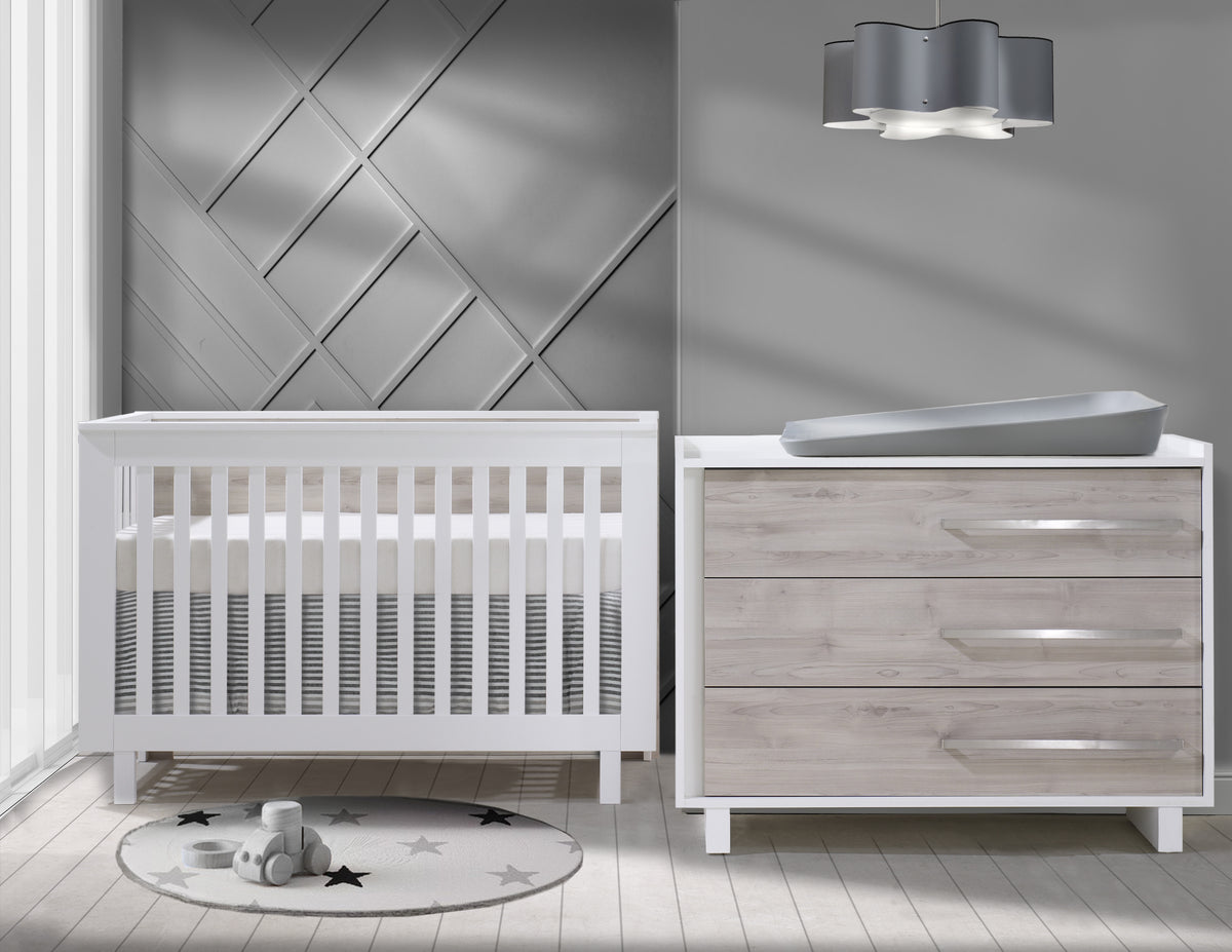 Tulip Juvenile Urban Crib & Dresser Set - White/Sand Natart